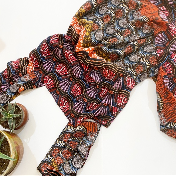 Corey Lynn Calter Anthropologie Doriane Midi Dress Abstract Pattern Ruffle XS - Picture 1 of 10